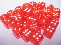 36 d6 Dice Chessex TRANSLUCENT ORANGE WHITE 23803 Dadi