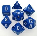 7 Dice Chessex OPAQUE BLUE WHITE 25406 Dadi