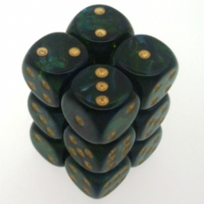 12 d6 Dice Chessex SCARAB JADE GOLD 27615 Dadi