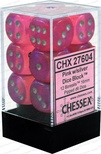 12 d6 Dice Chessex BOREALIS PINK White 27604 Dadi ROSA Bianco