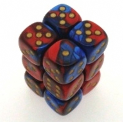 12 d6 Dice Chessex GEMINI BLUE RED GOLD 26629 Dadi