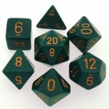7 Dice Chessex OPAQUE DUSTY GREEN COPPER 25415 Dadi