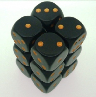 12 d6 Dice Chessex OPAQUE BLACK GOLD Dadi 25628