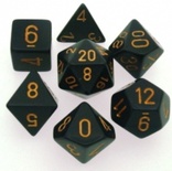 7 Dice Chessex OPAQUE BLACK GOLD 25428 Dadi