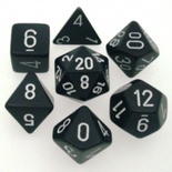 7 Dice Chessex OPAQUE BLACK WHITE 25408 Dadi