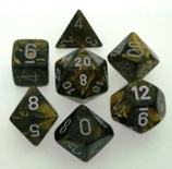7 Dice Chessex LEAF BLACK GOLD  27418 Dadi NERO ORO