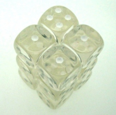 12 d6 Dice Chessex TRANSLUCENT CLEAR WHITE 23601 Dadi