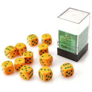 12 d6 Dice Chessex SPECKLED LOTUS  orange yellow Dadi 25712