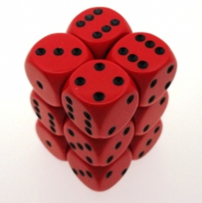 12 d6 Dice Chessex OPAQUE RED BLACK 25614 Dadi