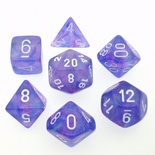 7 Die Set Chessex BOREALIS PURPLE white Dice VIOLA bianco Dadi Dado 27407