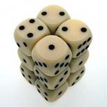 12 d6 Dice Chessex OPAQUE IVORY BLACK 25600 Dadi