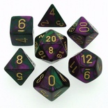 7 Dice Chessex GEMINI GREEN PURPLE 26434 Dadi