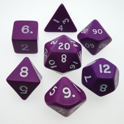 7 Dice Chessex OPAQUE PURPLE WHITE 25407 Dadi