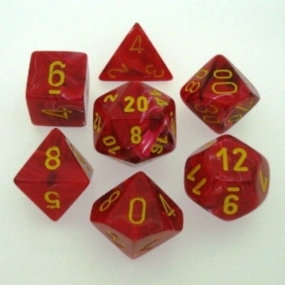 7 Die Set Chessex VORTEX RED yellow Dice ROSSO giallo Dadi Dado 27444