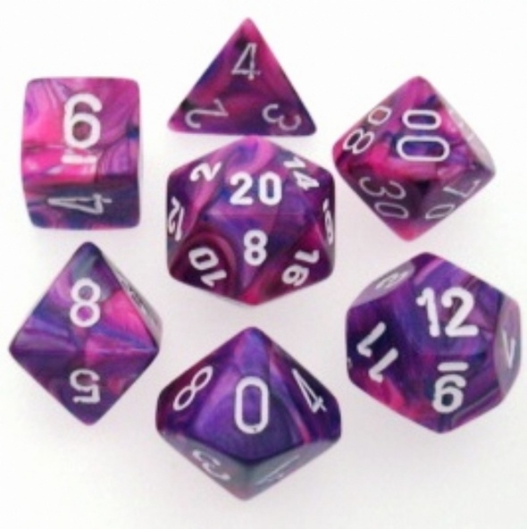 7 Die Set Chessex FESTIVE VIOLET white Dice VIOLETTO bianco Dadi Dado 27457 immagine 1
