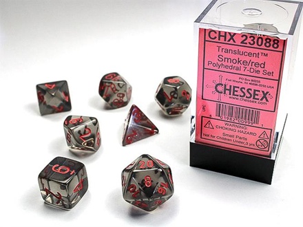 7 Dice Chessex TRANSLUCENT SMOKE RED 23088 Dadi