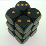 12 d6 Dice Chessex OPAQUE BLACK GOLD Dadi 25628