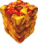 36 d6 Dice Chessex Gemini RED YELLOW 26850 Dadi ROSSO GIALLO Argento
