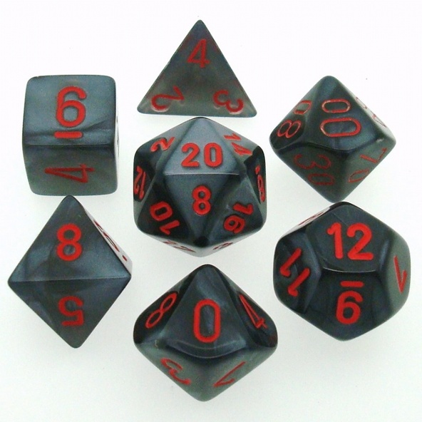 7 Die Set Chessex VELVET BLACK red Dice NERO rosso Dadi Dado 27478 immagine 1