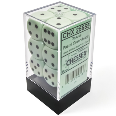 12 d6 Dice Chessex Pastel GREEN black 25665 Dadi