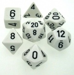 7 Dice Chessex OPAQUE WHITE BLACK 25401 Dadi