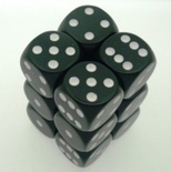12 d6 Dice Chessex OPAQUE BLACK WHITE 25608 Dadi