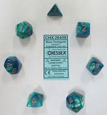 7 Dice Chessex GEMINI BLUE TEAL GOLD 26459 Dadi