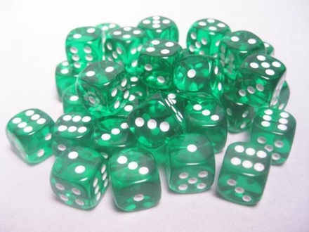 36 d6 Dice Chessex TRANSLUCENT GREEN WHITE 23805 Dadi