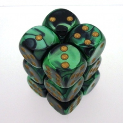 12 d6 Dice Chessex GEMINI BLACK GREEN 26639 Dadi