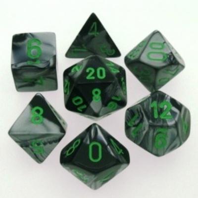7 Dice Chessex GEMINI BLACK GRAY 26445 Dadi