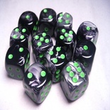 12 d6 Dice Chessex FESTIVE GREEN SILVER 27645 Dadi
