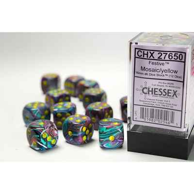 12 d6 Dice Chessex Festive MOSAIC YELLOW 27650 Dadi