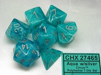 7 Dice Set Chessex CIRRUS AQUA silver Die CIRRUS ACQUA argento Dadi Dado 27465