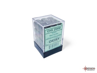 12 D6 Dice Set Chessex OPAQUE BLACK GREEN 25858 Dadi