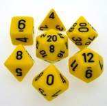 7 Dice Chessex OPAQUE YELLOW BLACK 25402 Dadi