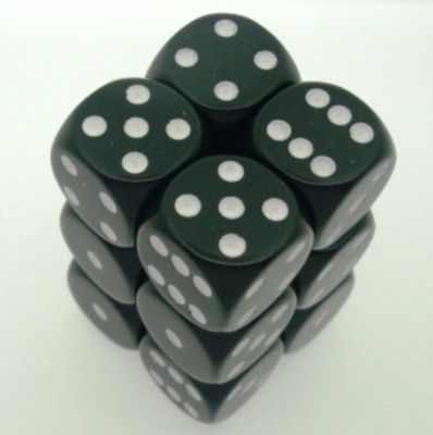 12 d6 Dice Chessex OPAQUE BLACK WHITE 25608 Dadi