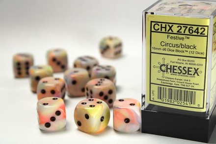 12 d6 Dice Chessex Festive CIRCUS BLCK 27642 Dadi