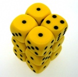 12 d6 Dice Chessex OPAQUE YELLOW BLACK 25602 Dadi