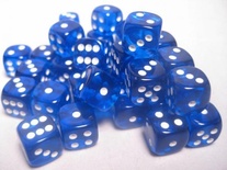 36 d6 Dice Chessex TRANSLUCENT BLUE WHITE 23806 Dadi