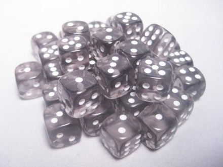 36 d6 Dice Chessex TRANSLUCENT SMOKE WHITE 23808 Dadi