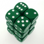 12 d6 Dice Chessex OPAQUE GREEN WHITE 25605 Dadi