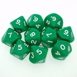 10 d10 Dice Set Chessex OPAQUE GREEN white 26205 Dadi OPACO VERDE bianco