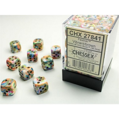 36 d6 Dice Chessex Polyedral FESTIVE VIBRANT BROWN 27841 Dadi Multicolore