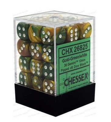 36 d6 Dice Chessex GOLD GREEN 26825 Dadi ORO VERDE