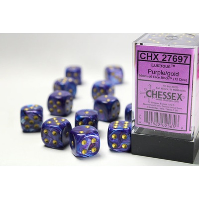 12 d6 Dice Chessex Lustrous PURPLE GOLD 27697 Dadi