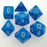 7 Dice Chessex OPAQUE LIGHT BLUE WHITE 25416 Dadi