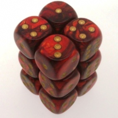 12 d6 Dice Chessex SCARAB SCARLET gold 27614 Dadi ROSSO SCARLATTO