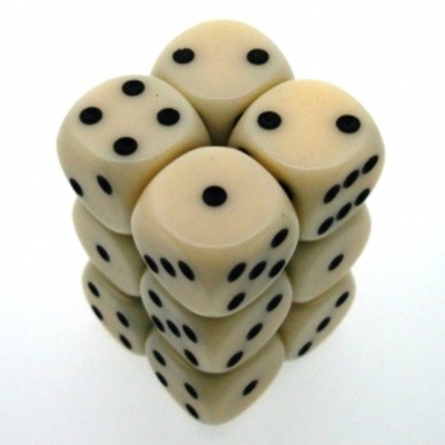 12 d6 Dice Chessex OPAQUE IVORY BLACK 25600 Dadi