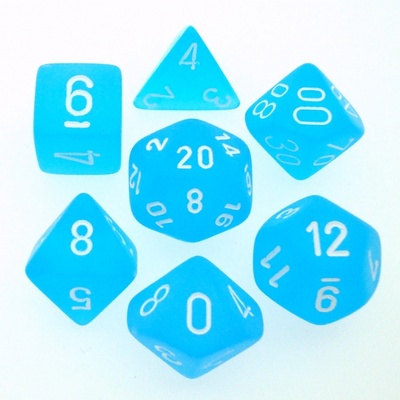 7 Dice Chessex FROSTED CARRIBEAN BLUE 27416 Dadi