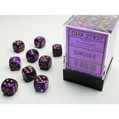 36 d6 Dice Chessex Polyedral VORTEX PURPLE GOLD 27837 Dadi
